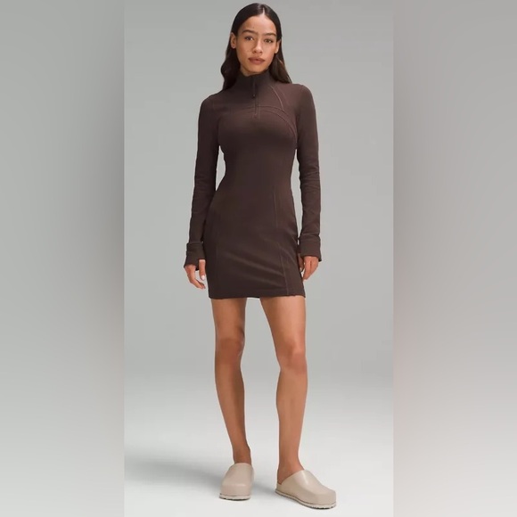 Lululemon•Define Long-Sleeve Dress *Luon Zip Front Contour•BNWT•Brown Sz 4 - Picture 6 of 9